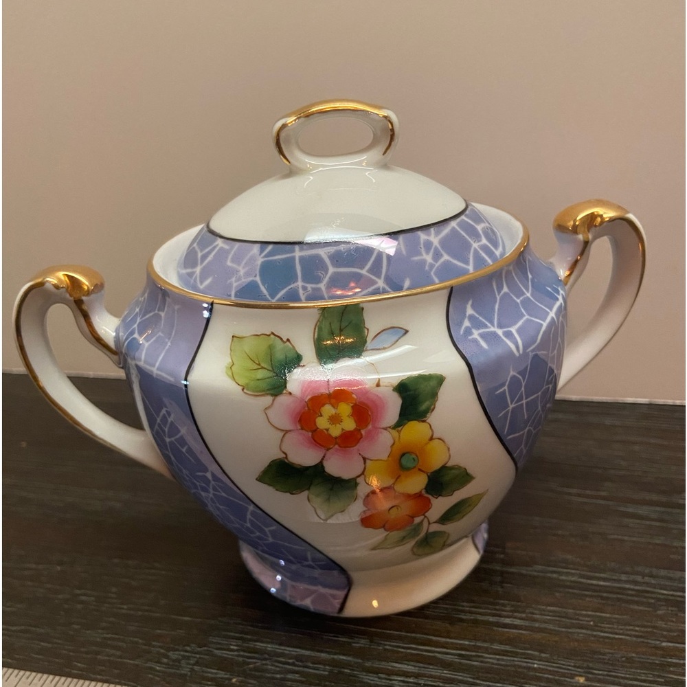 Hand-painted Noritake Blue Lusterware Sugar Bowl